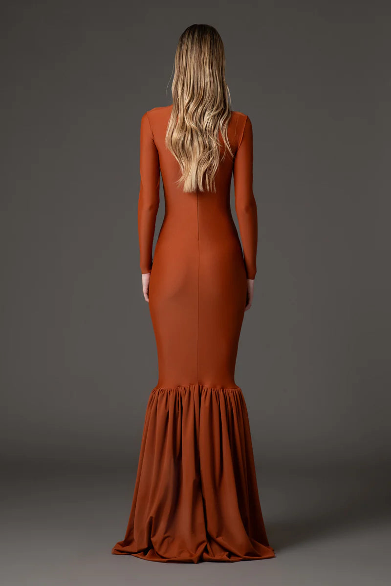 Burnt Brick Long Jersey Dress