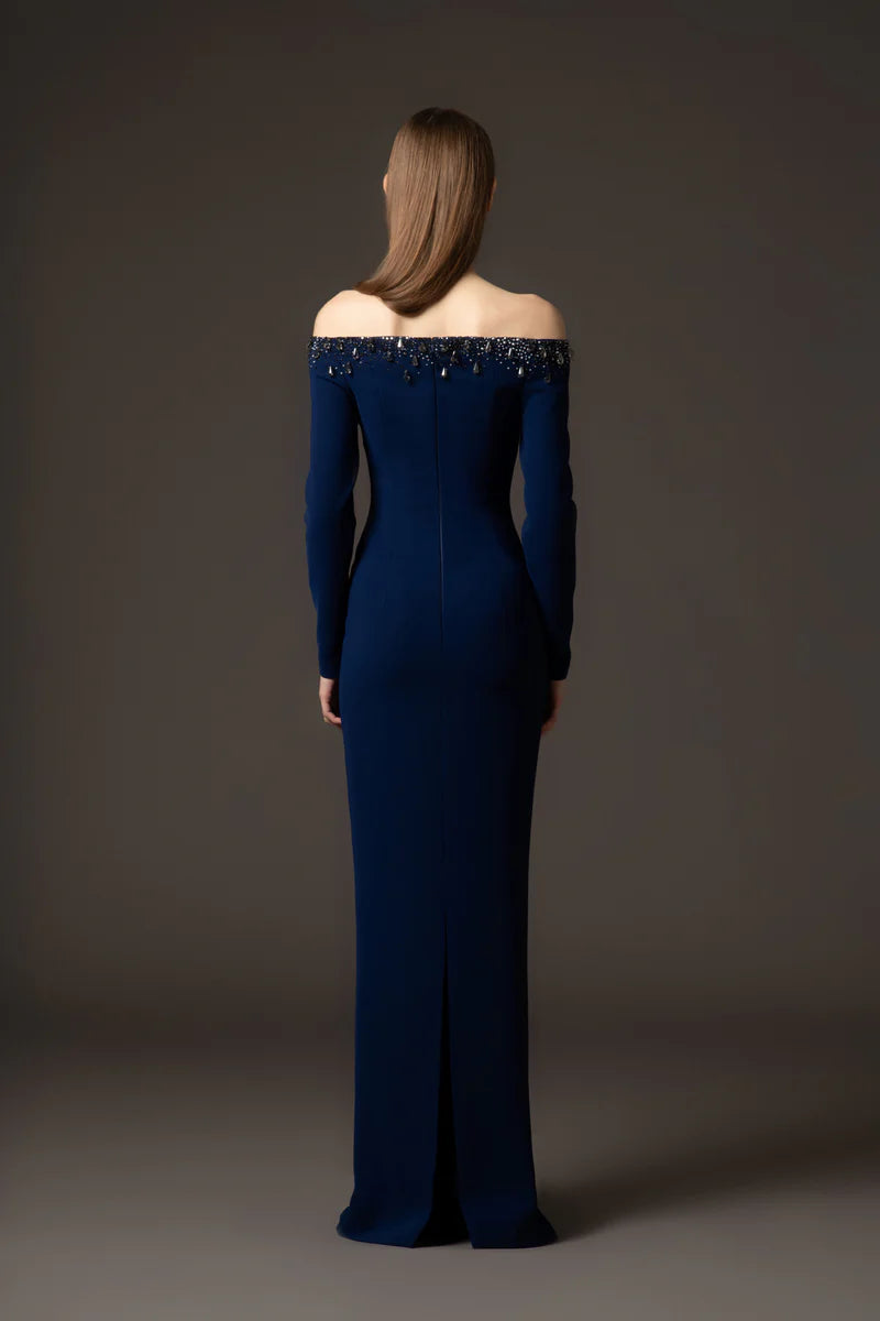 Structured Blue Crêpe Dress