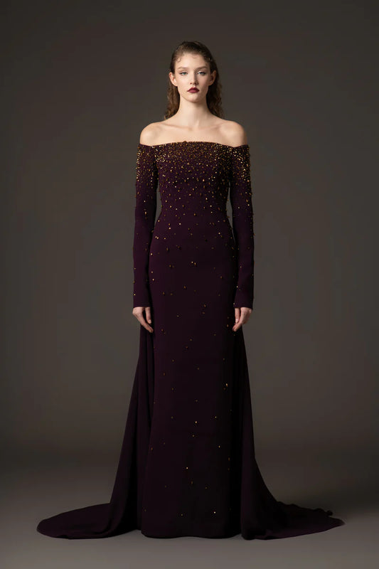 Off The Shoulder Burgundy Crêpe Dress