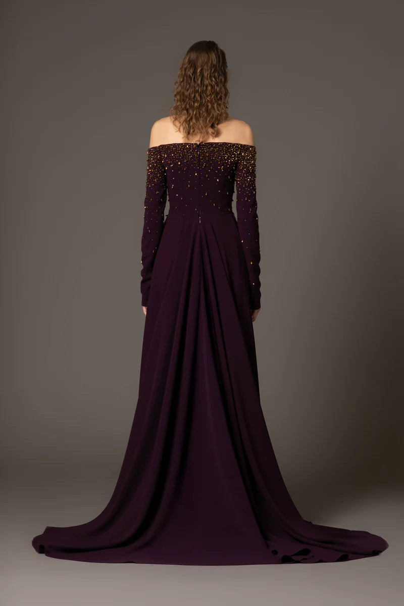 Off The Shoulder Burgundy Crêpe Dress