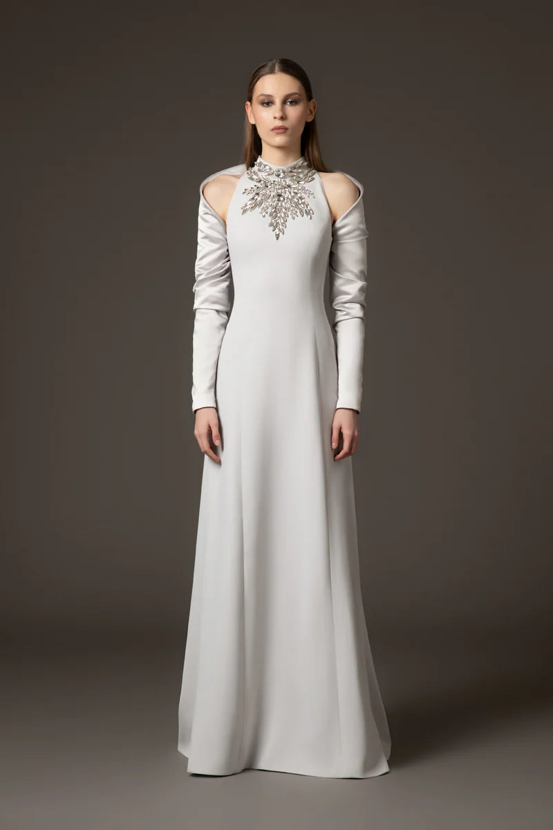 Halter Neck Light Grey Crêpe Dres