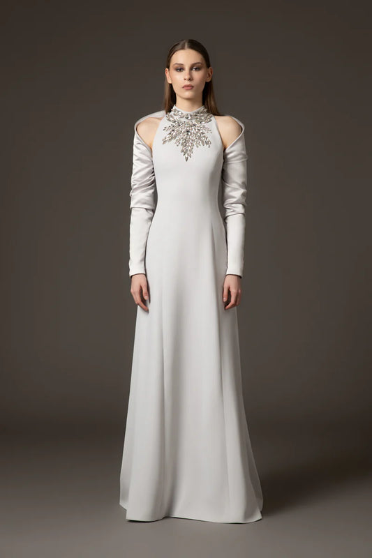 Halter Neck Light Grey Crêpe Dres