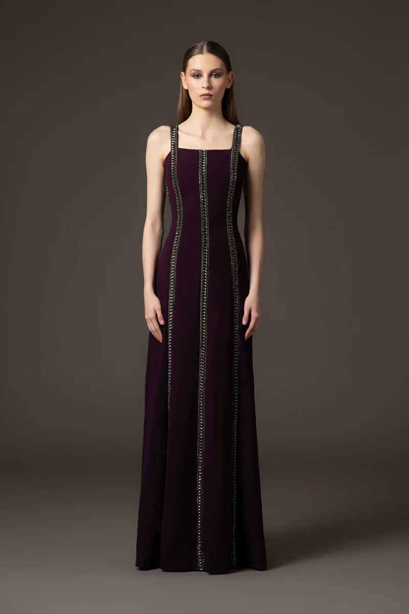Burgundy Embroidered Crêpe Dress