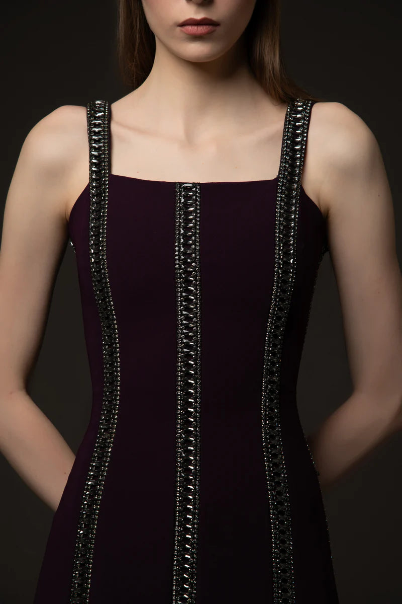 Burgundy Embroidered Crêpe Dress