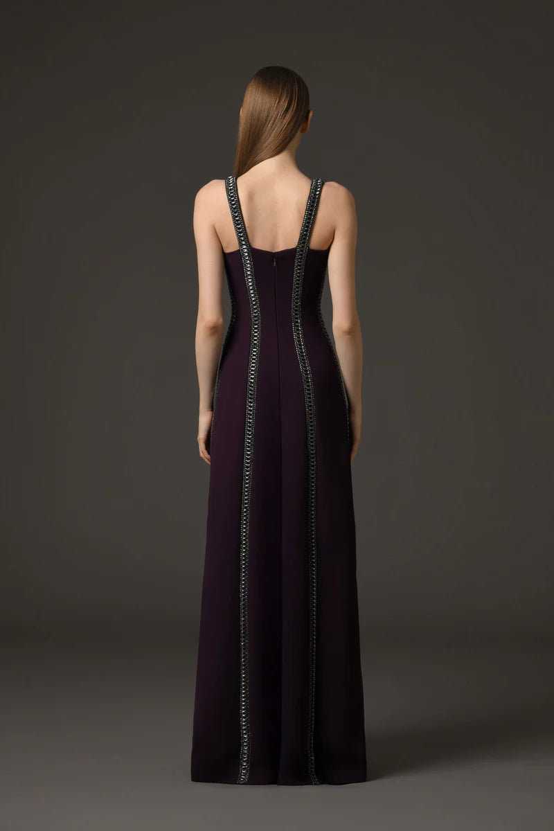 Burgundy Embroidered Crêpe Dress