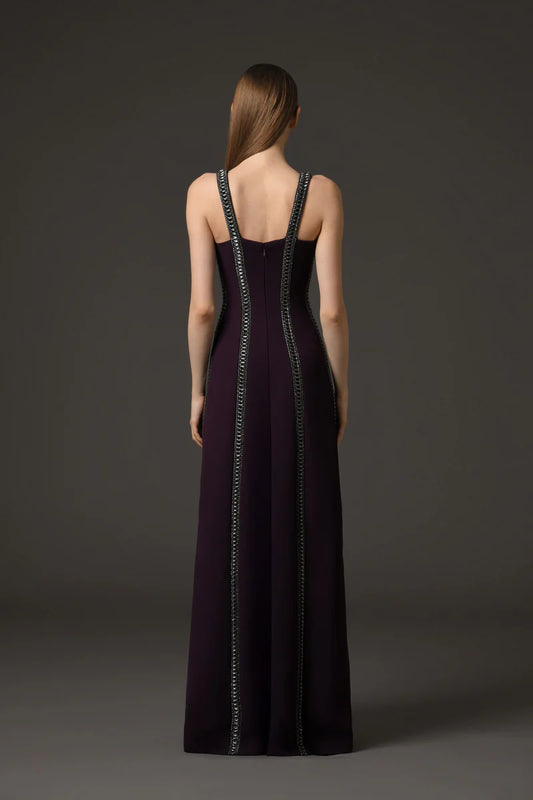 Burgundy Embroidered Crêpe Dress