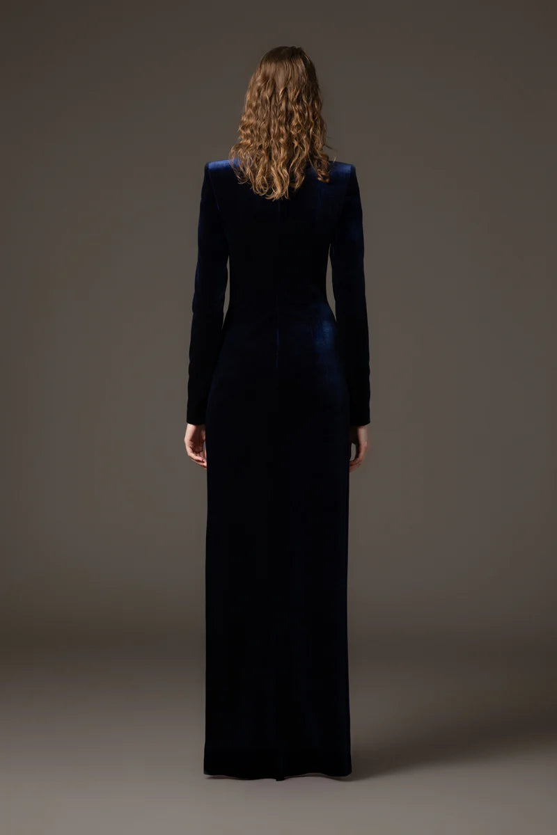 Velvet Blue Dress with Tulle Leggings‭