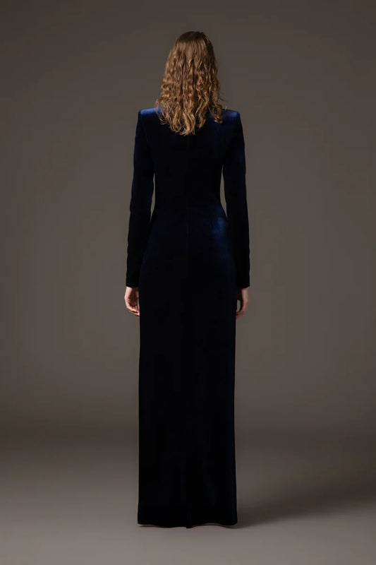 Velvet Blue Dress with Tulle Leggings‭