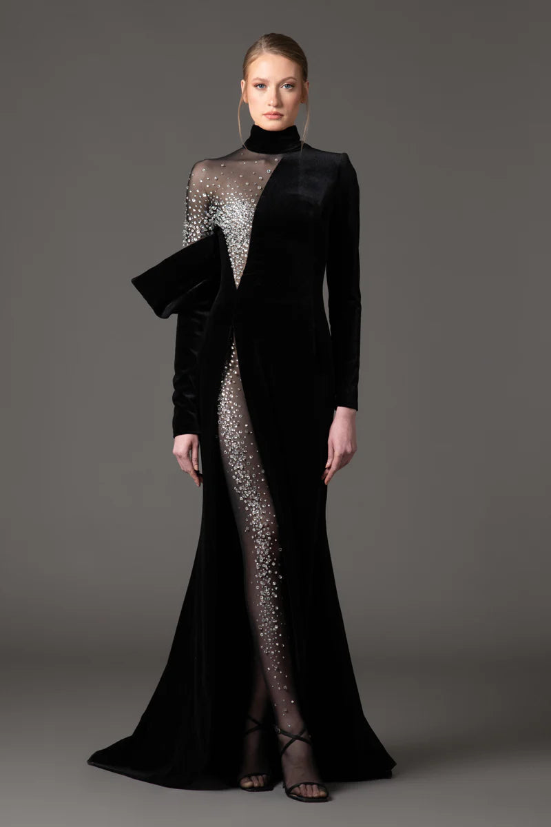 Velvet Black Asymmetric Dress