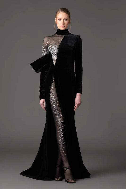 Velvet Black Asymmetric Dress