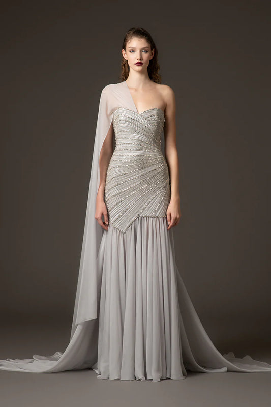 Light Grey Dress with Chiffon Skirt