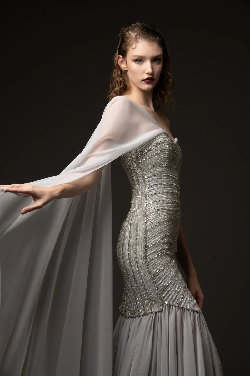Light Grey Dress with Chiffon Skirt