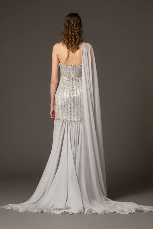 Light Grey Dress with Chiffon Skirt