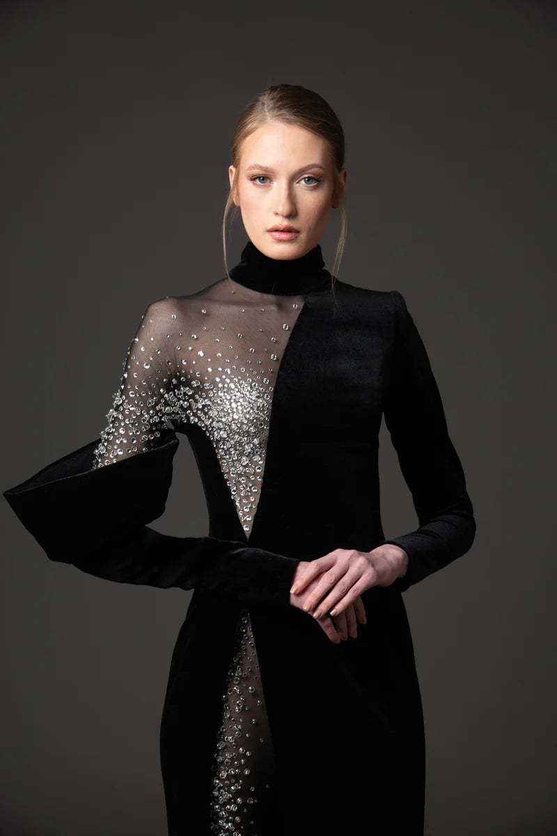 Velvet Black Asymmetric Dress