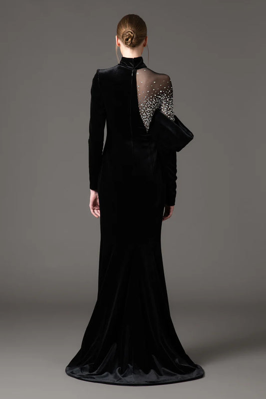 Velvet Black Asymmetric Dress
