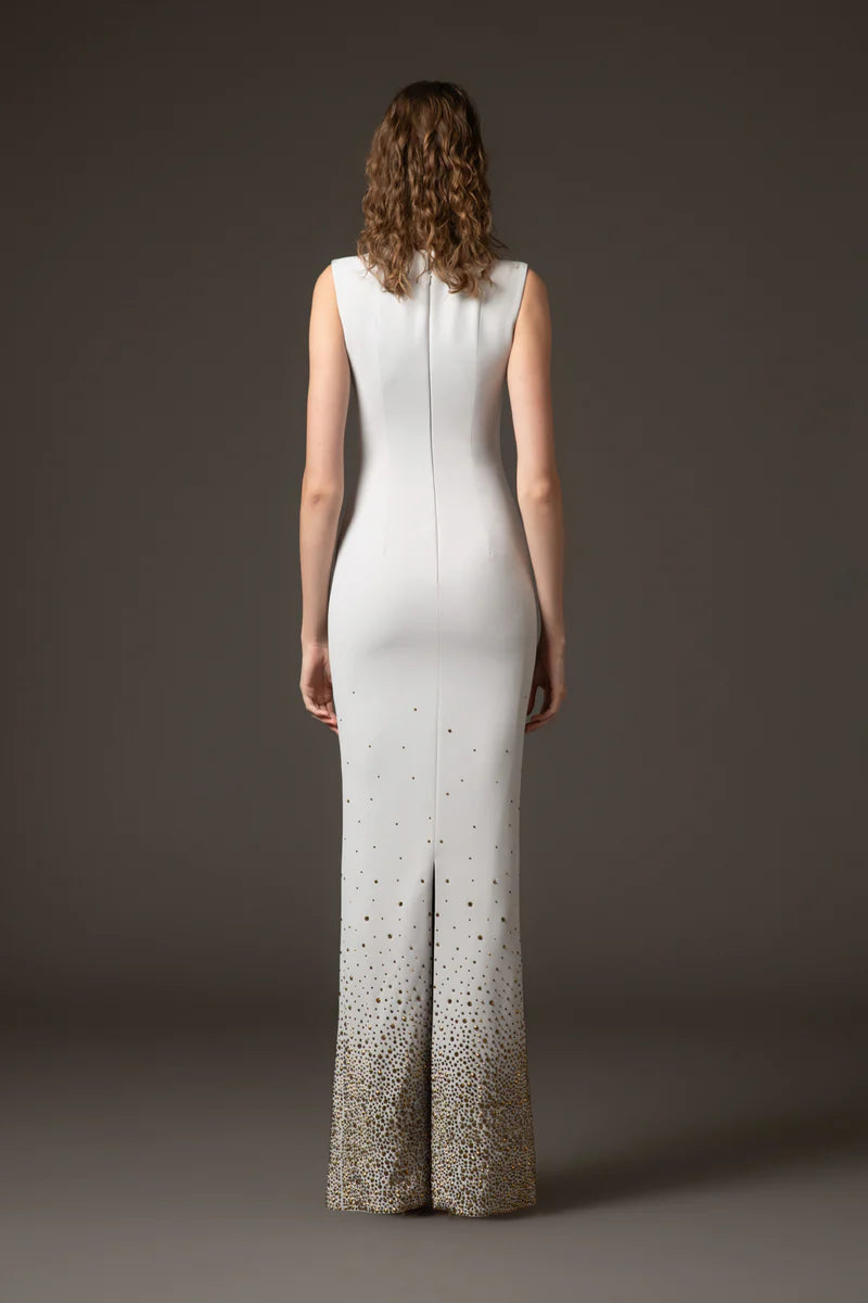 Embroidered Light Grey Crêpe Dress
