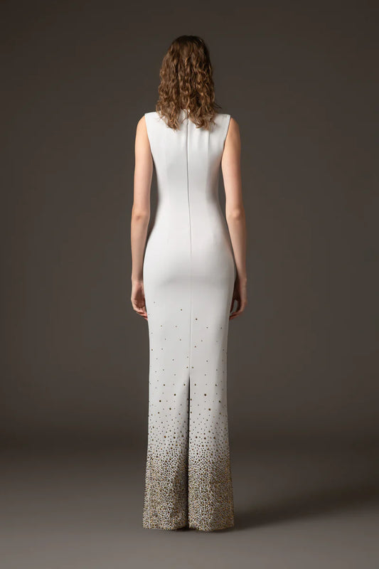 Embroidered Light Grey Crêpe Dress
