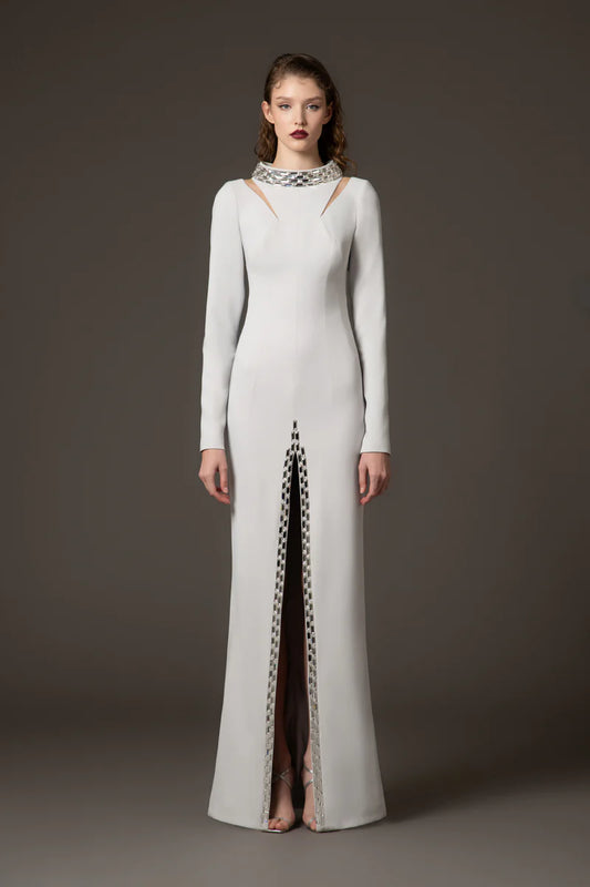 Crêpe Dress with Baguette Embroidery