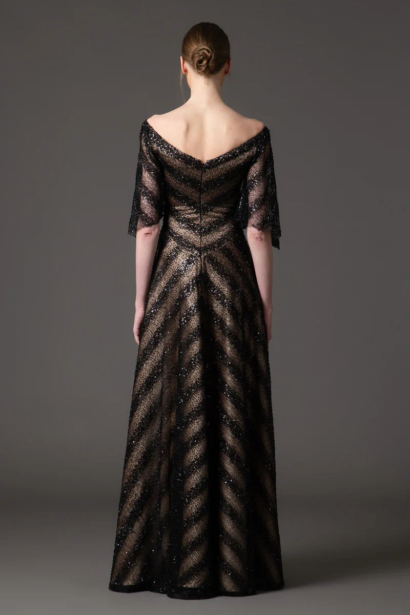 Embroidered Black Tulle Gown