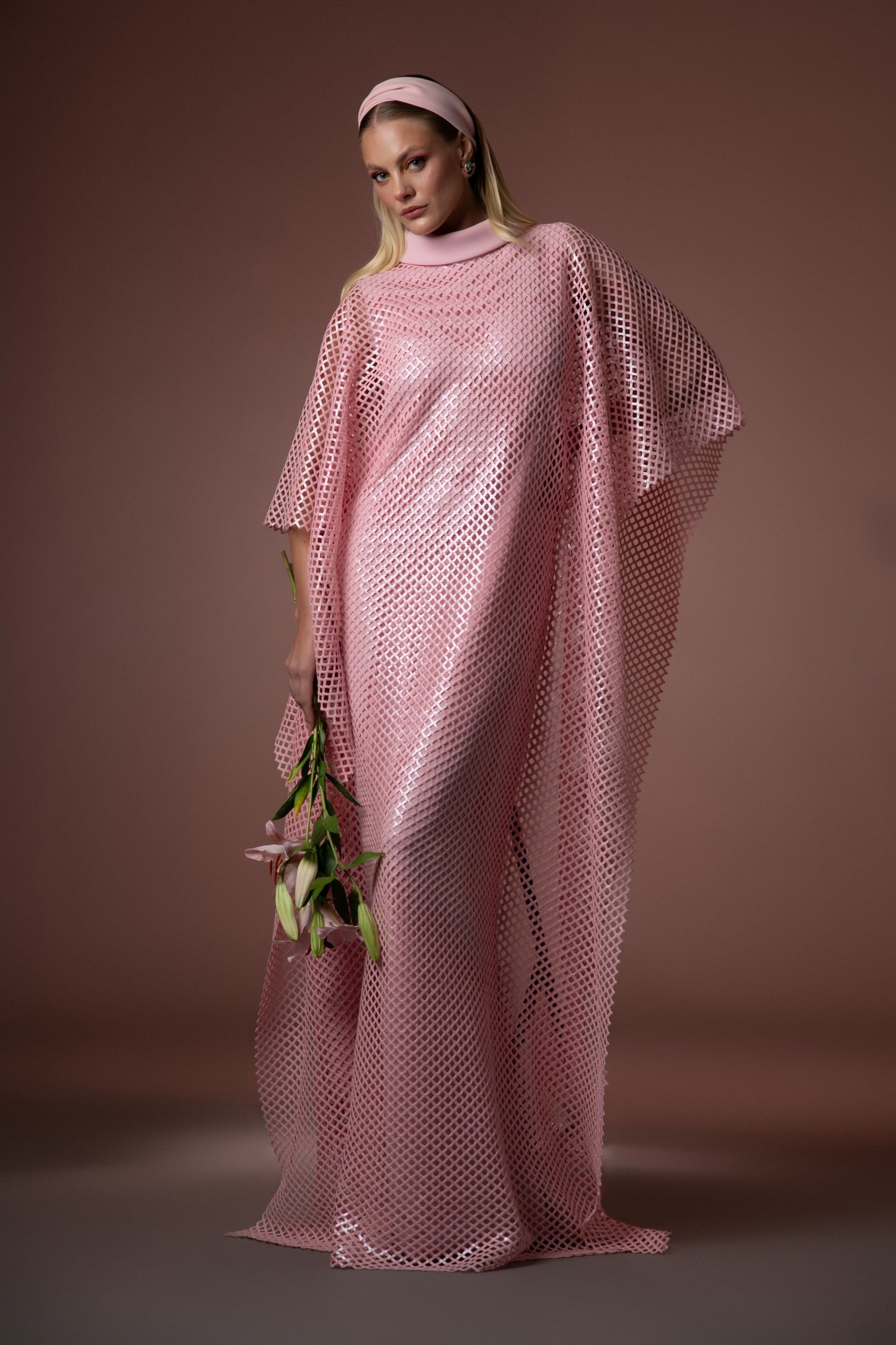 Pink Crêpe Abaya with Embellished Net