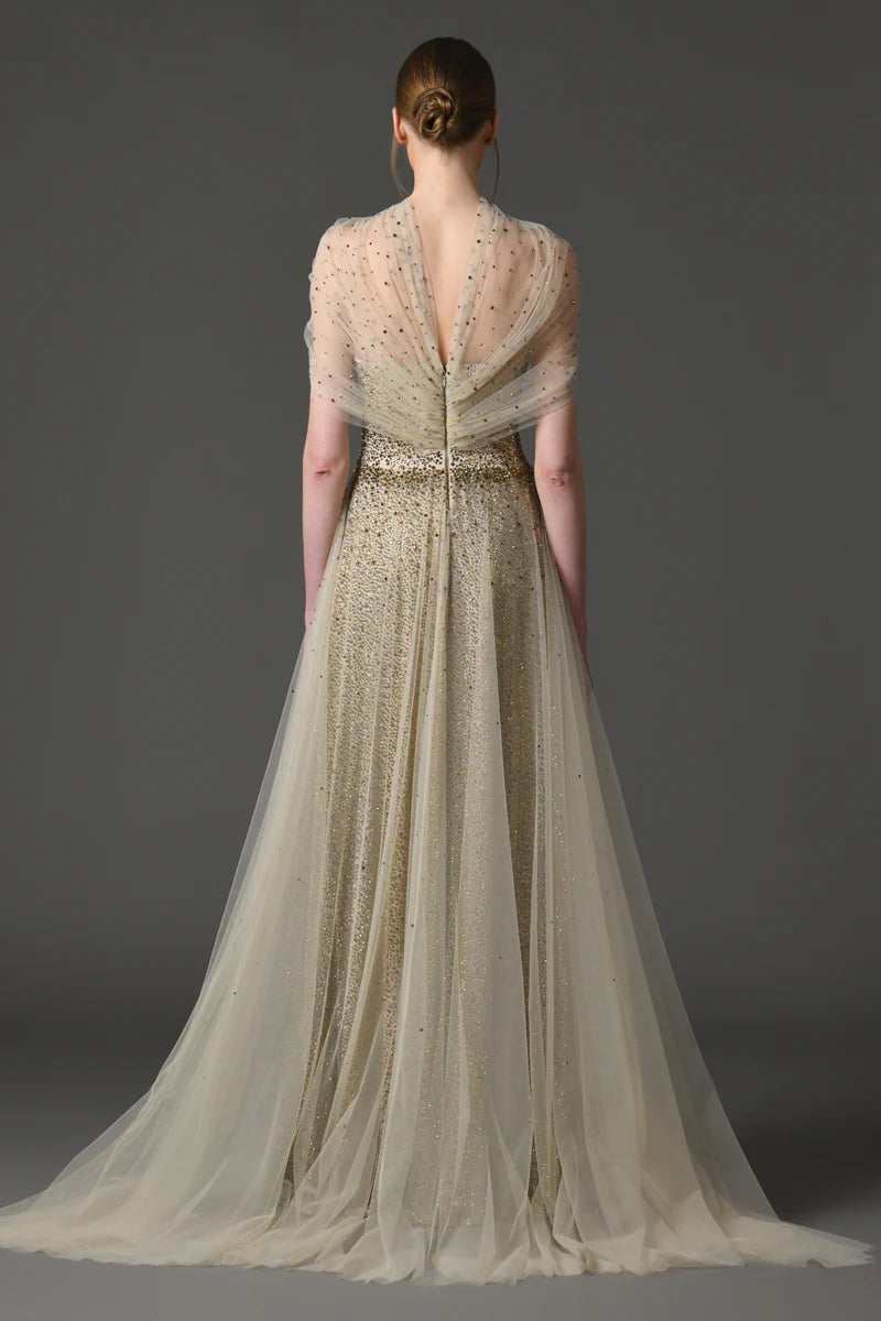 Embroidered Dress with Light Tulle