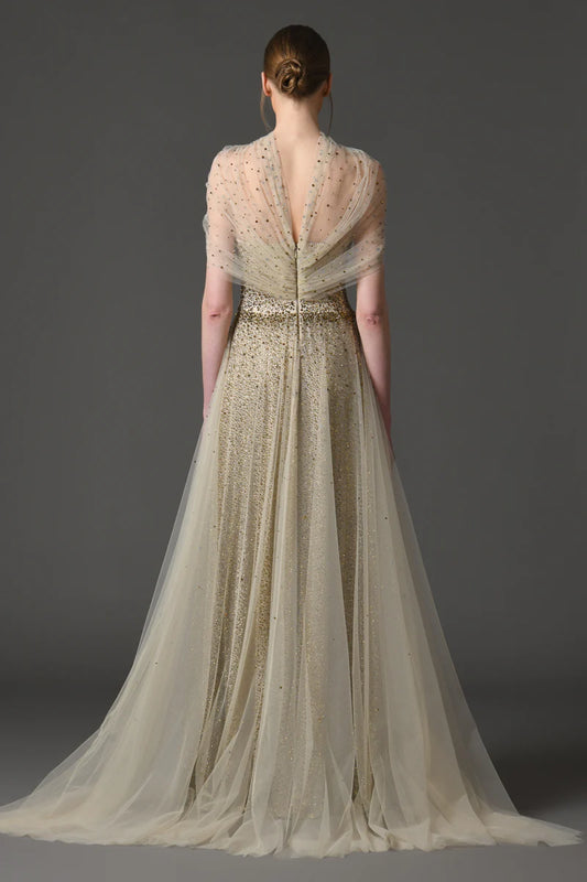 Embroidered Dress with Light Tulle