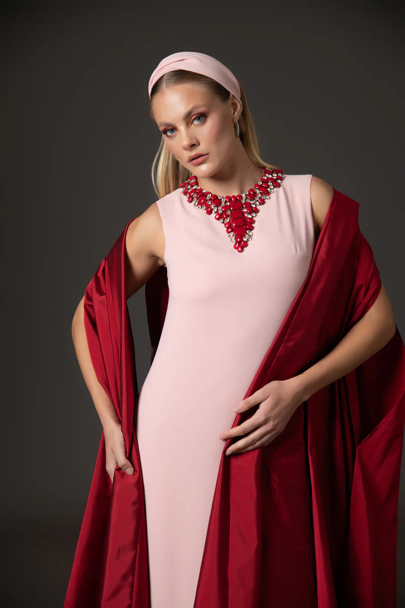 Pink Crêpe Abaya with Taffeta Cape