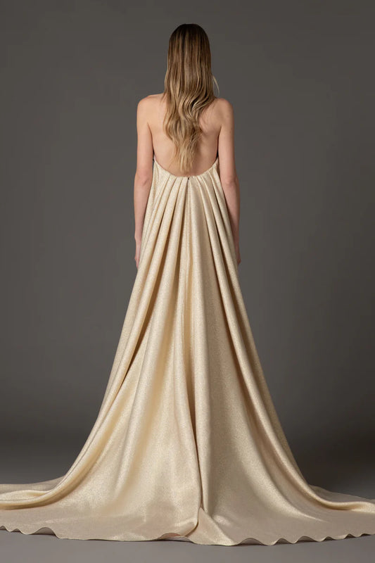 Embroidered Lamé Dress with Train