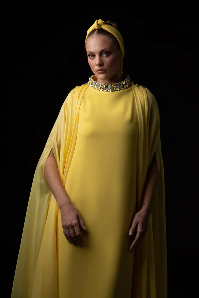 Yellow Abaya with Cape Sleeves