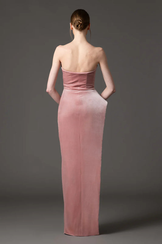 Vintage Rose Velvet Dress with Embroidery