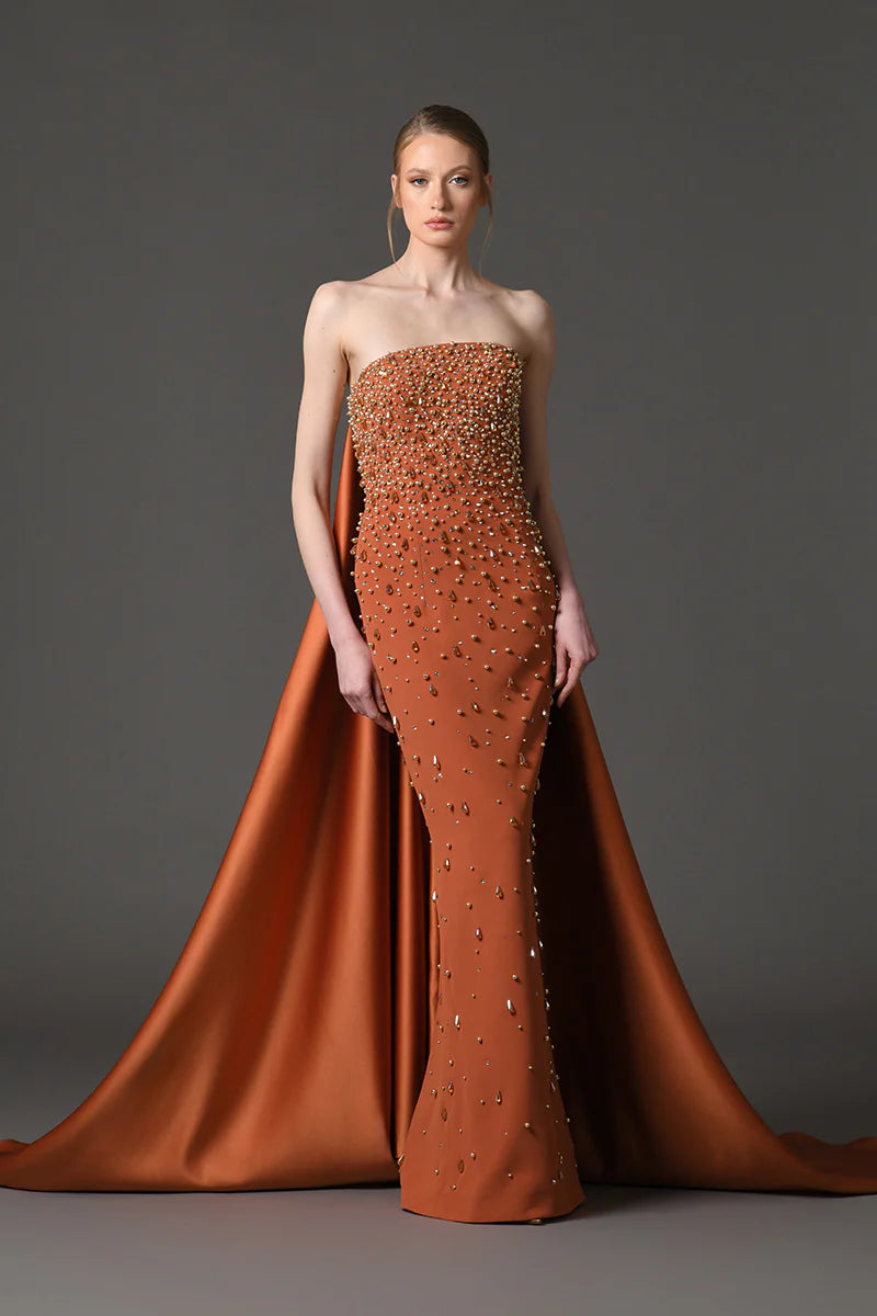 Embroidered Crêpe Dress with Radzimir Train