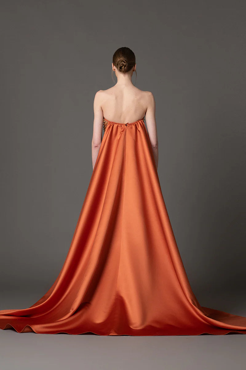 Embroidered Crêpe Dress with Radzimir Train