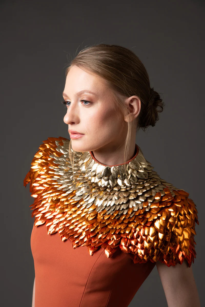 Burnt Brick Crêpe Dress with 3D Embellishment