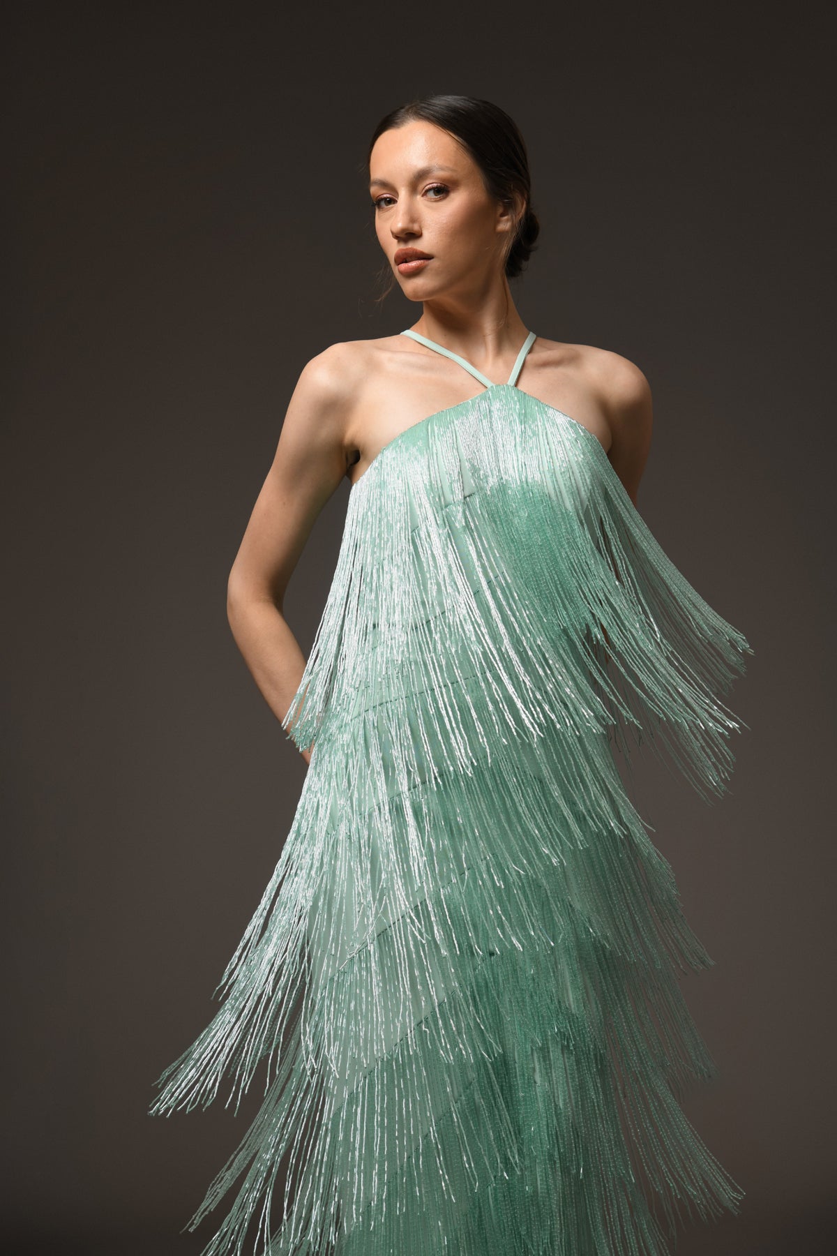 Green Halter Neck Crêpe Dress