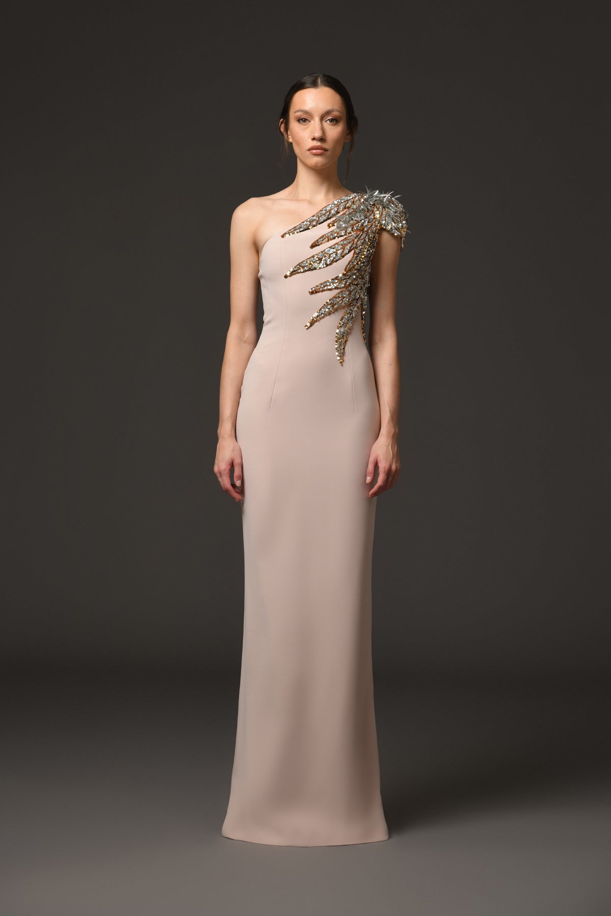 Nude Asymmetric Crêpe Dress
