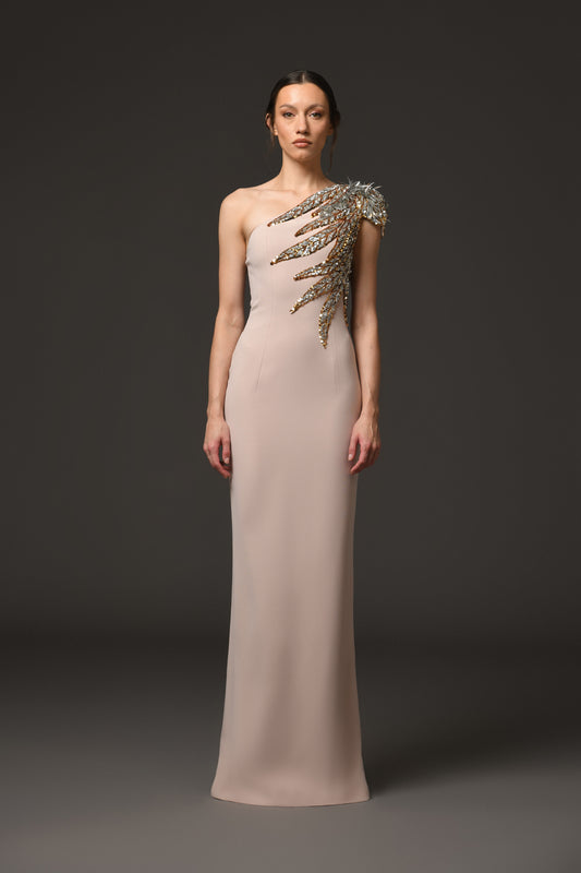 Nude Asymmetric Crêpe Dress