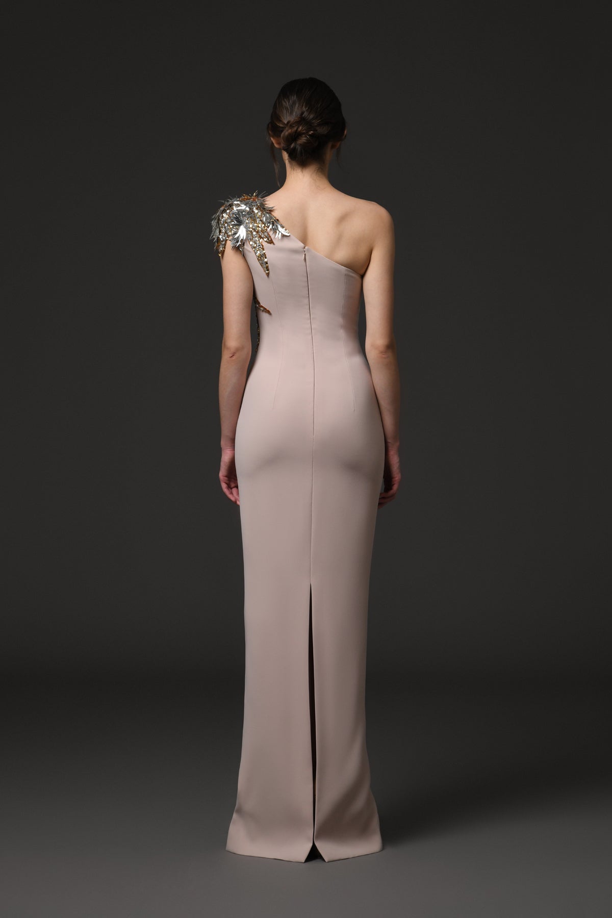 Nude Asymmetric Crêpe Dress