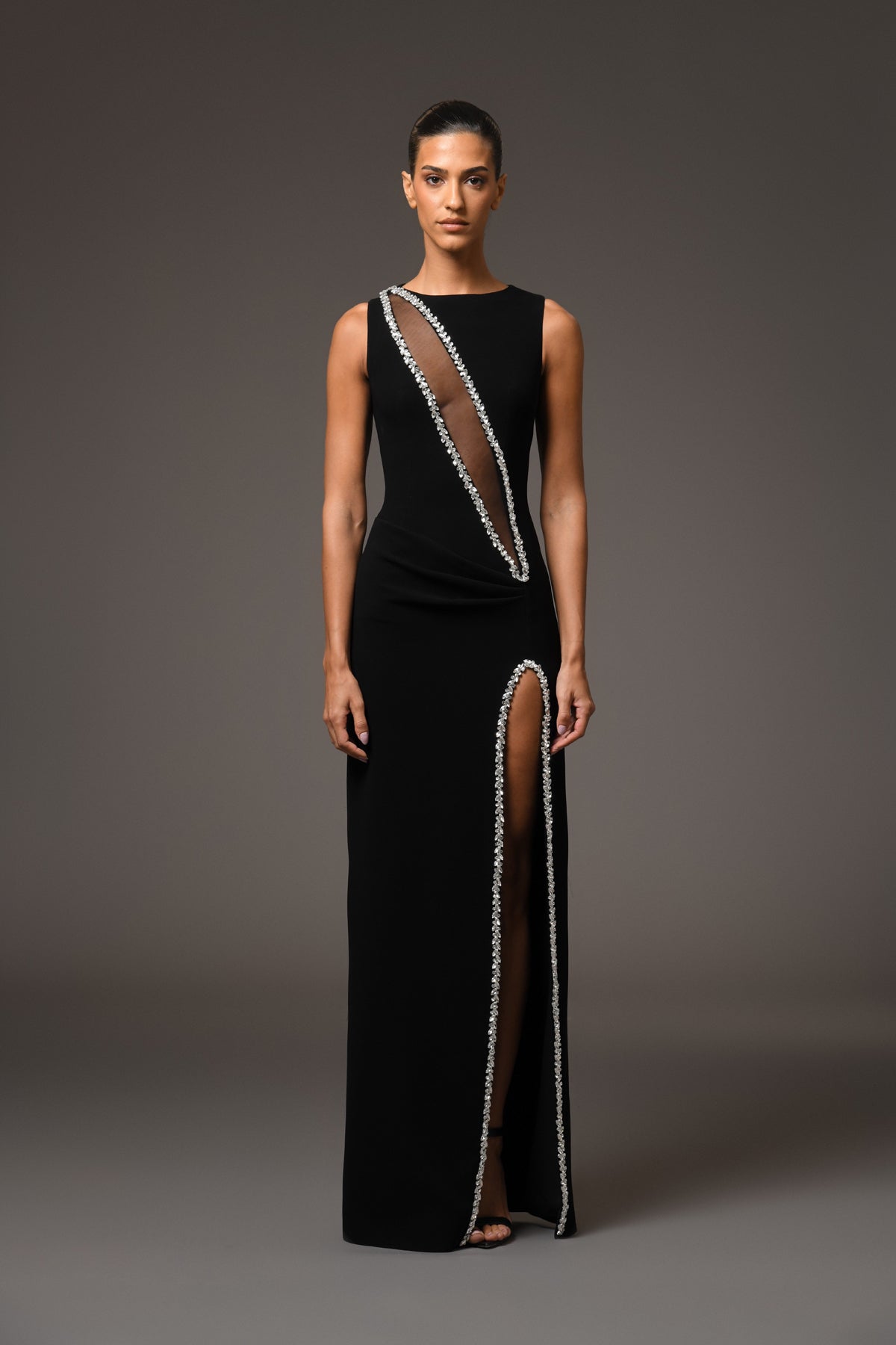 Black Crêpe Dress with Side-Slit