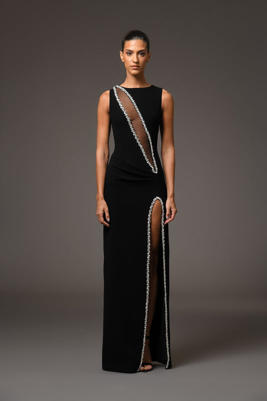 Black Crêpe Dress with Side-Slit