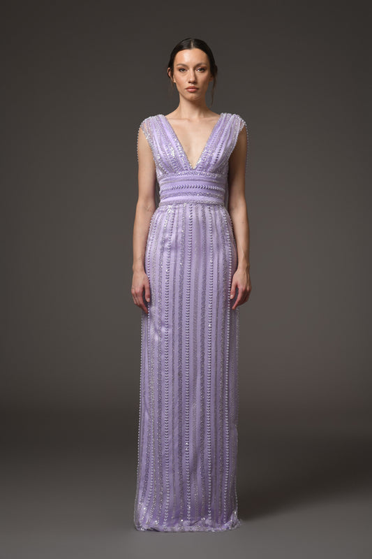 Lilac Tulle Embroidered Dress
