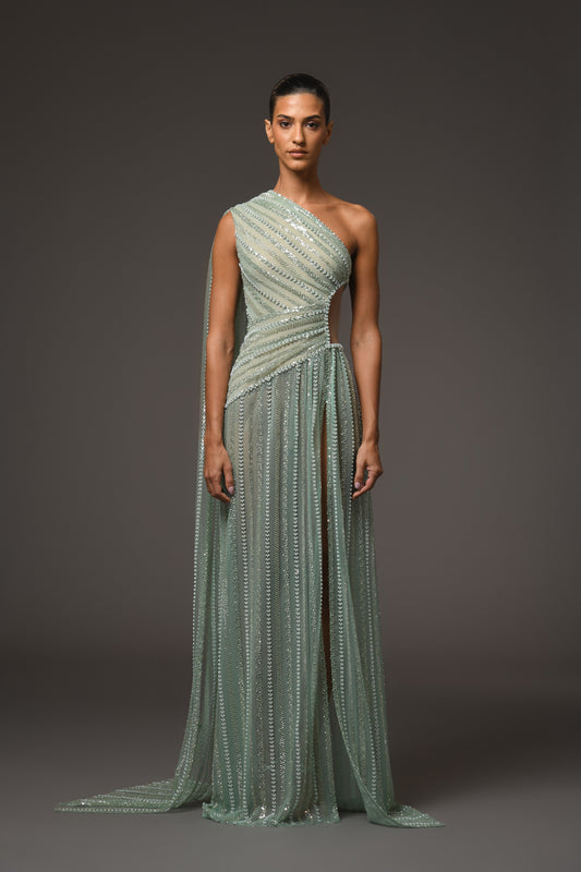 Green Tulle Embroidered Dress