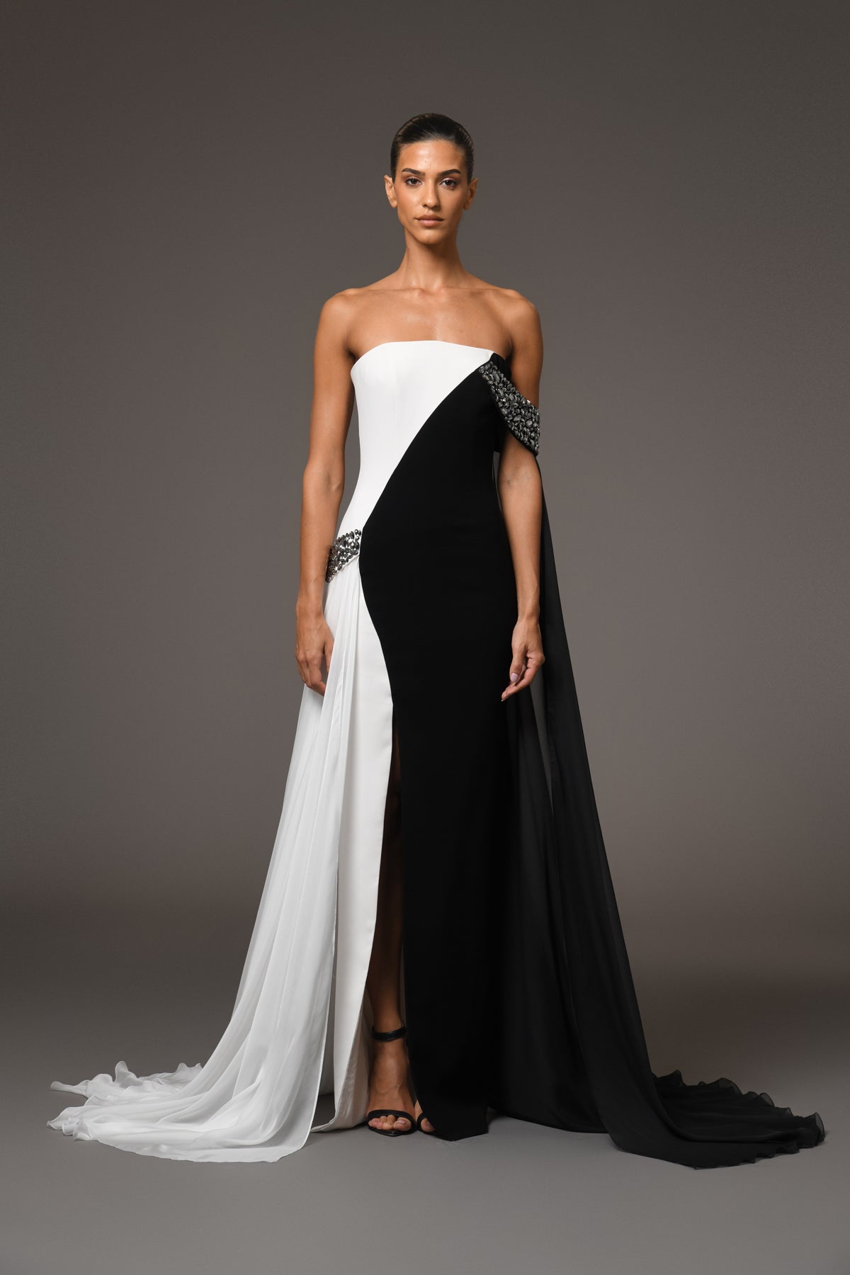 Black & White Embroidered Crêpe Dress