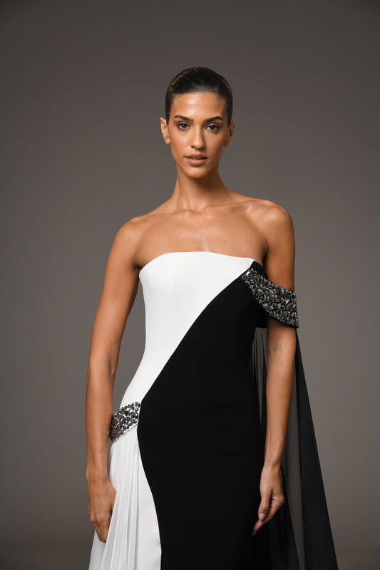 Black & White Embroidered Crêpe Dress