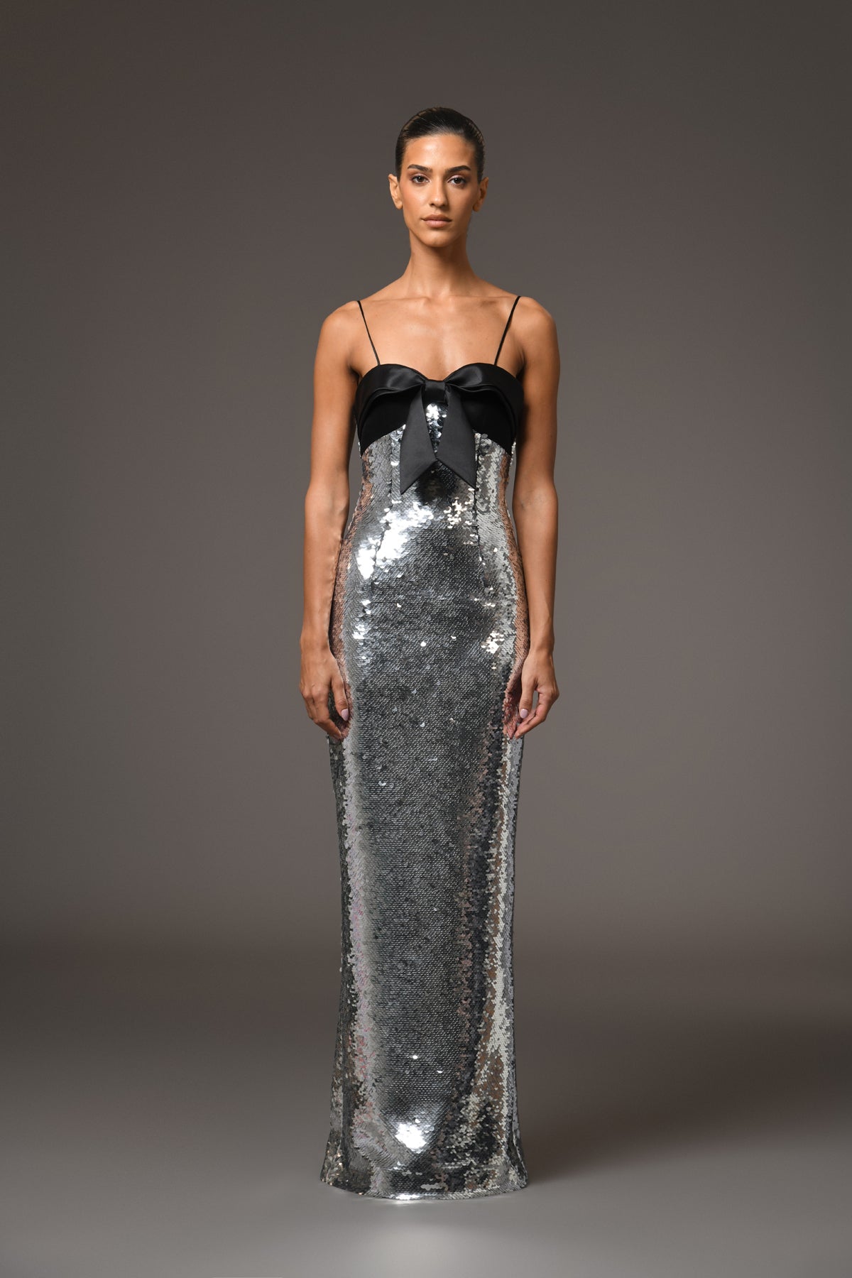 Grey Sequined Dress with Bow Detail