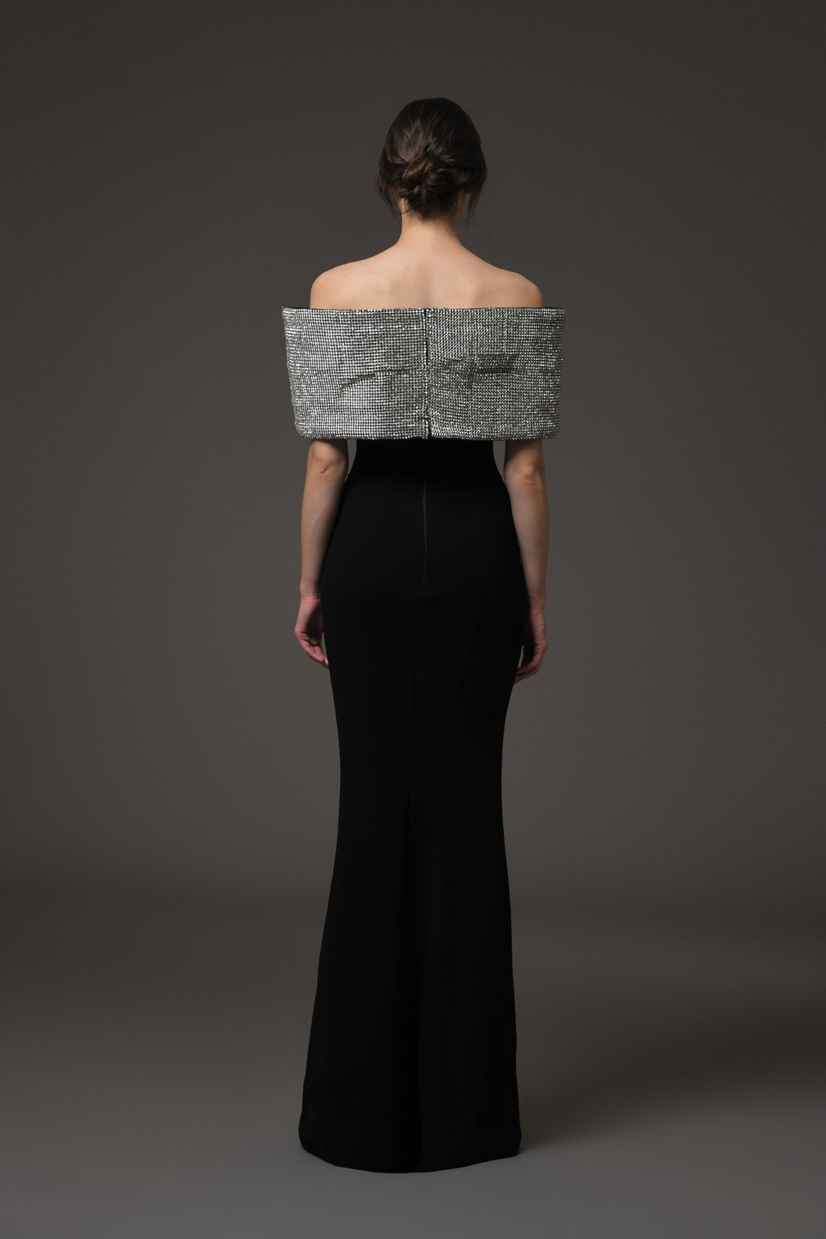 Black Crêpe Dress with Crystal Bow