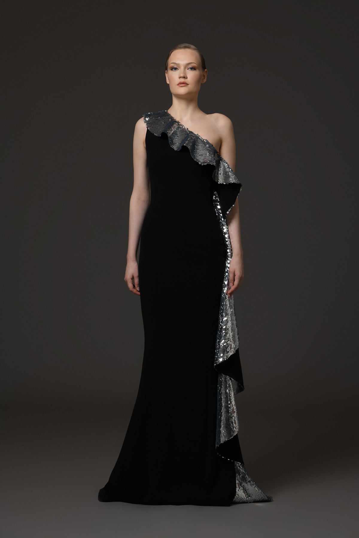 Asymmetric Black Crêpe Dress