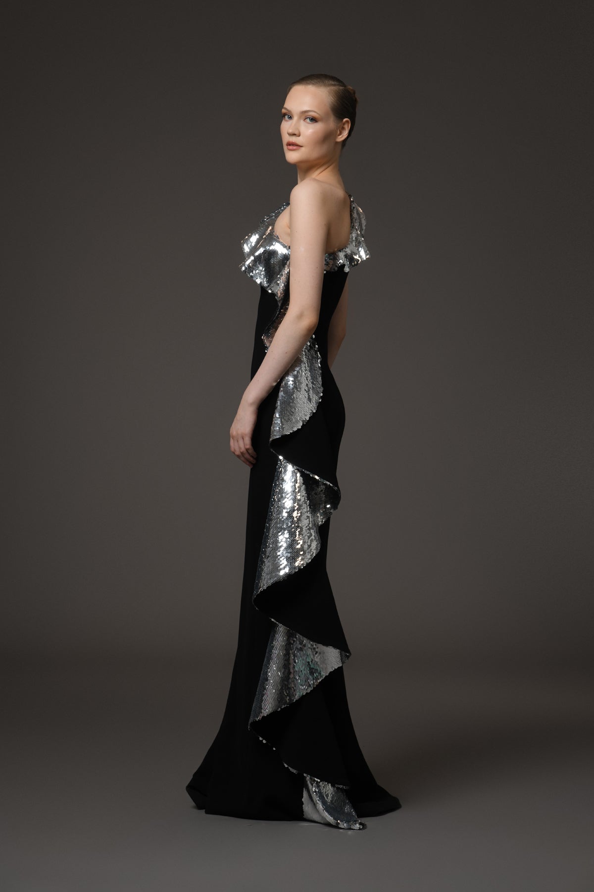 Asymmetric Black Crêpe Dress