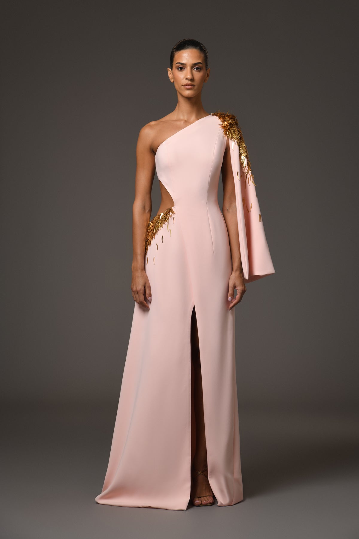 Asymmetric Peach Crêpe Dress