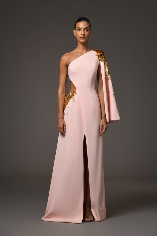 Asymmetric Peach Crêpe Dress