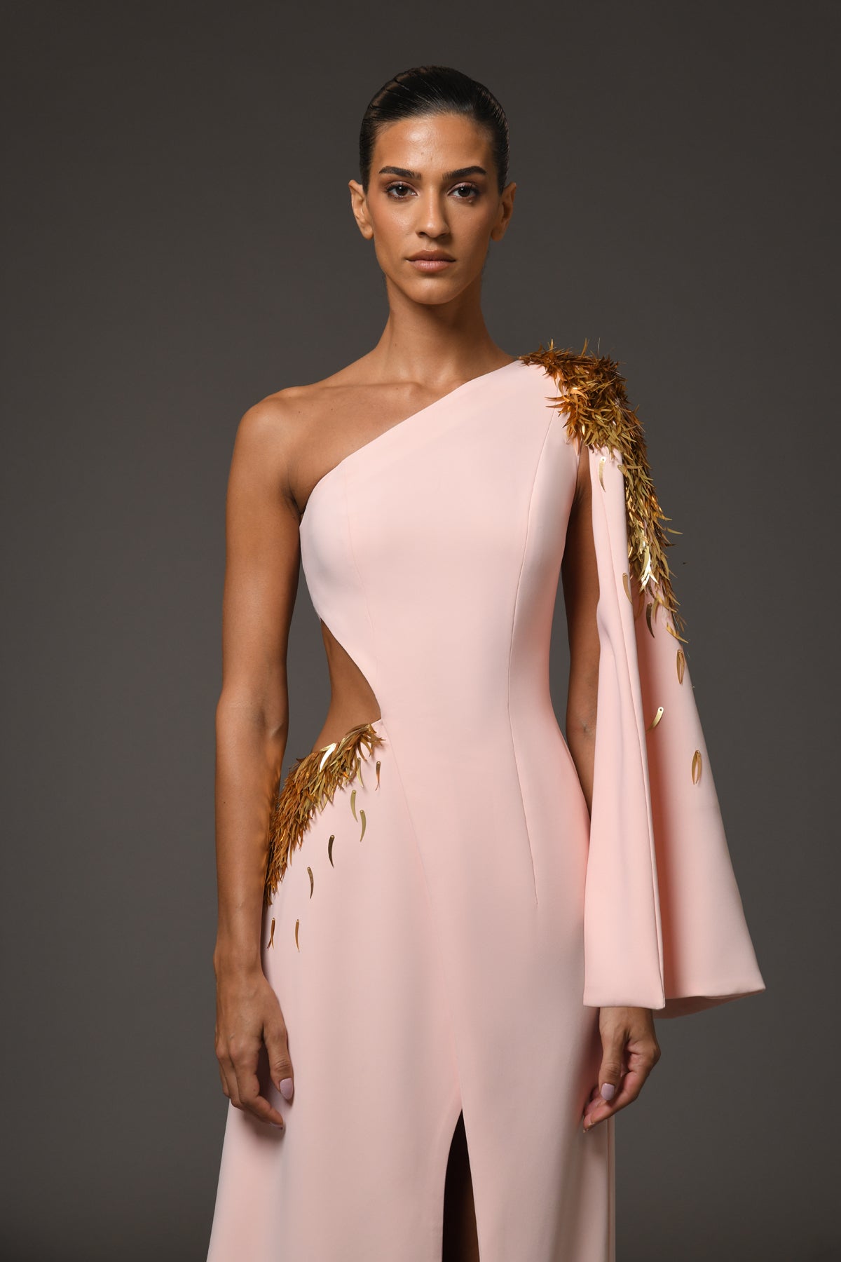 Asymmetric Peach Crêpe Dress